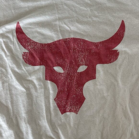 Under Armour Project Rock Brahma Bull Short Sleeve Shirt Men's M Cream Red - Picture 6 of 14
